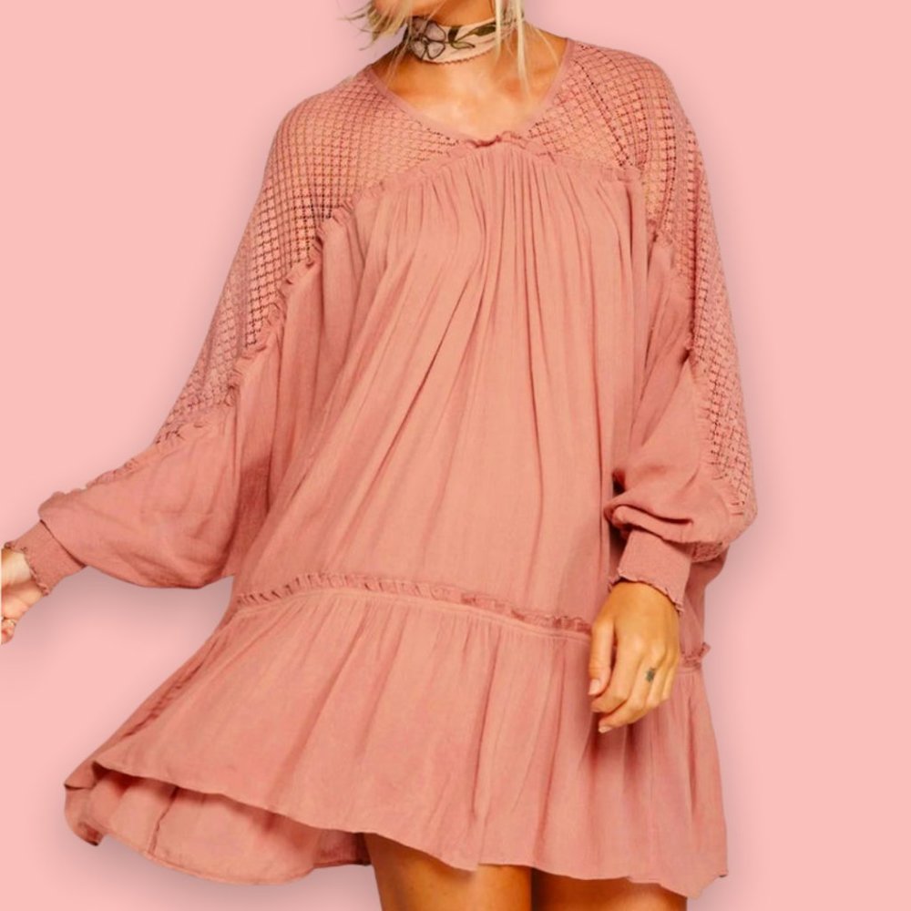 NWOT Free People Sz S "Don't You Want Me" Oversized Gauze Ruffled Tunic